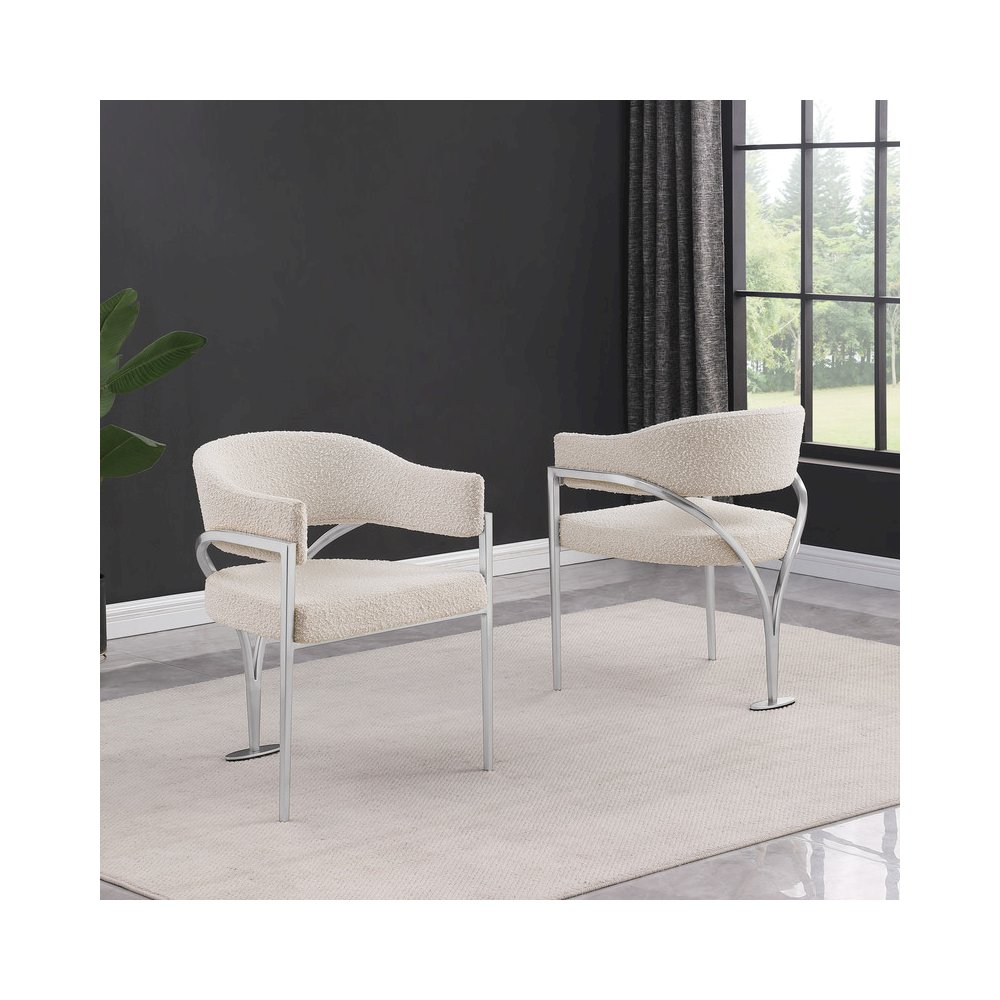 5Pc Round 48X48 Dining Set With 4 Cream Boucle Chairs