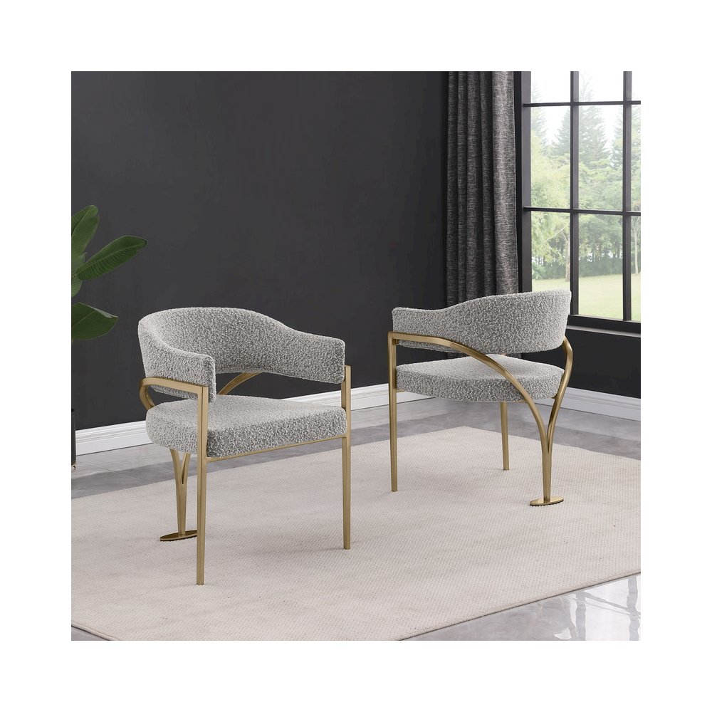 5Pc Round 48X48 Dining Set With 4 Rich Gray Boucle Chairs
