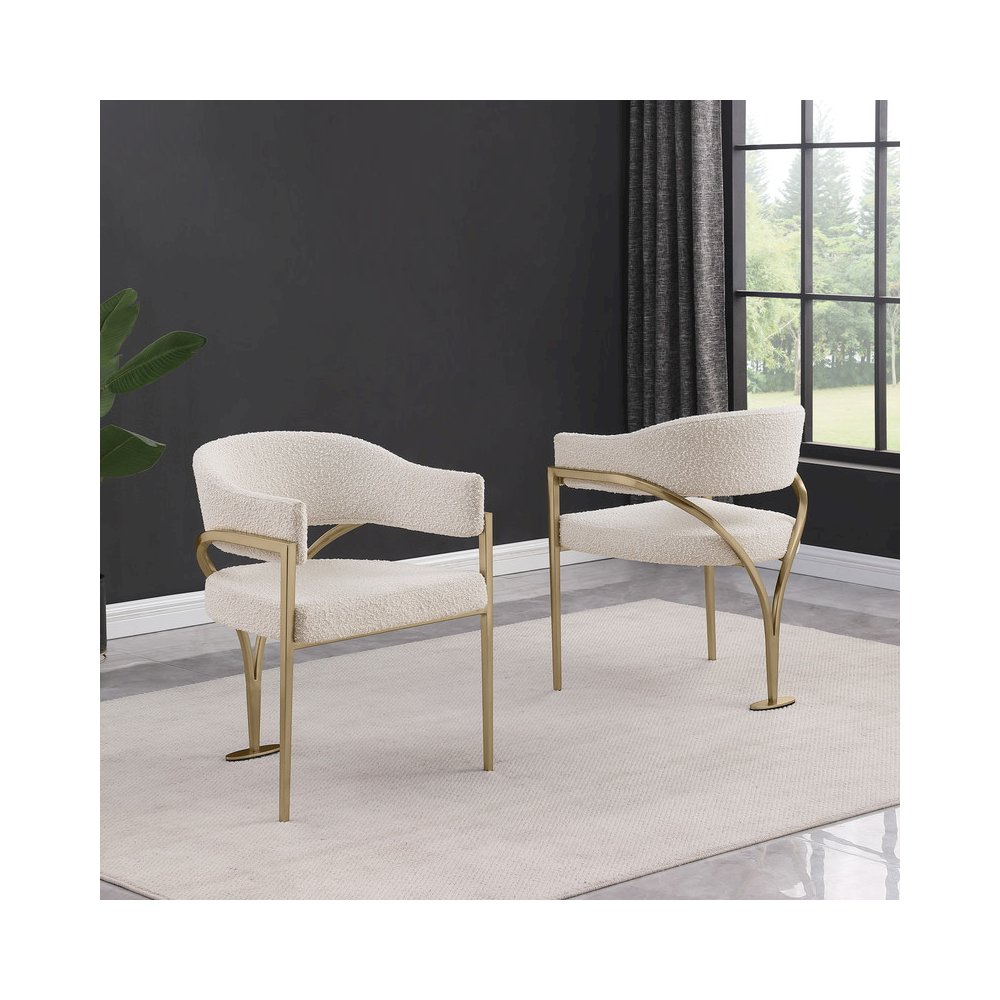 5Pc Round 48X48 Dining Set With 4 Cream Boucle Chairs