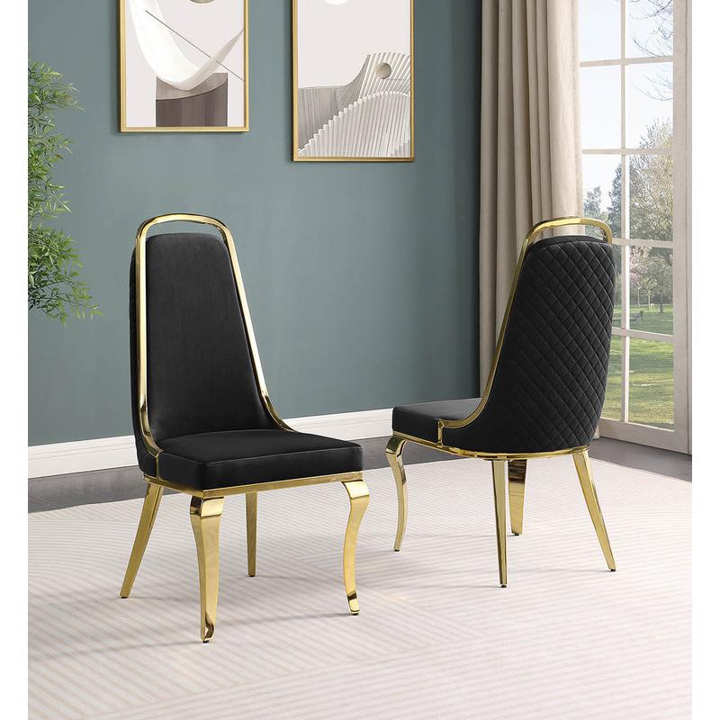9pc Large(94″) white wood top dining set with gold base and 8 Black side chairs