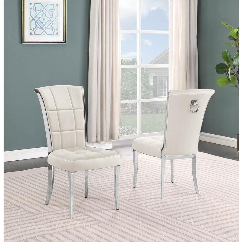 9pc Large(94″) glass dining set with silver base and 8 Cream side chairs