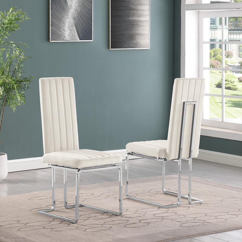 9pc Large(94″) glass top dining set with silver base and 8 Cream side chairs