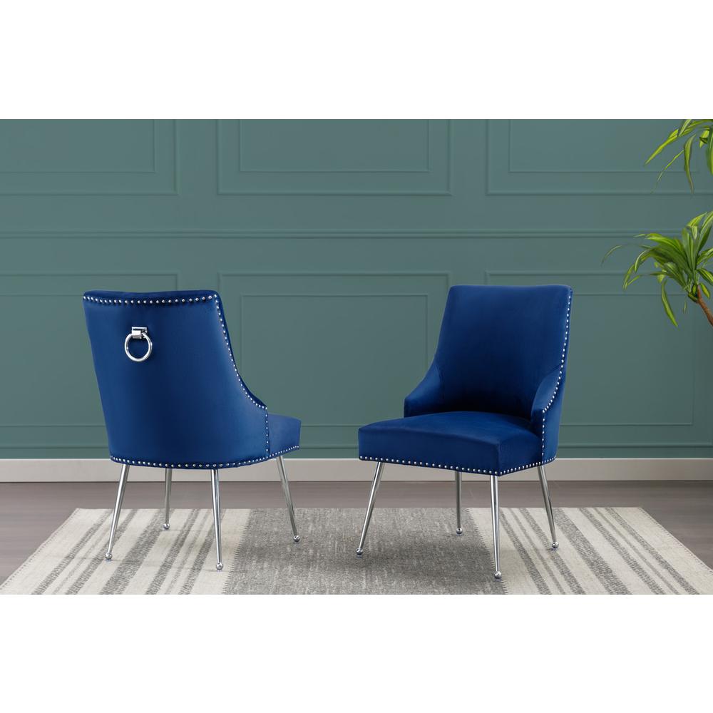 Navy blue chairs with silver base and nail head trim (SET OF 2)