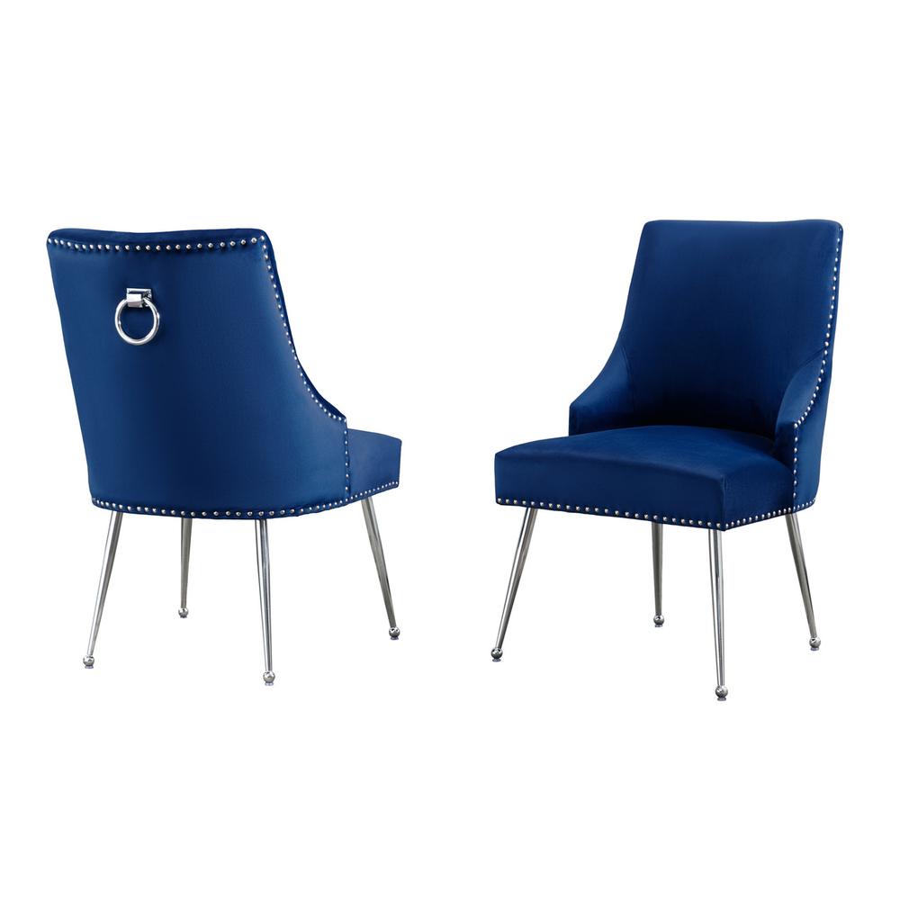 Navy blue chairs with silver base and nail head trim (SET OF 2)