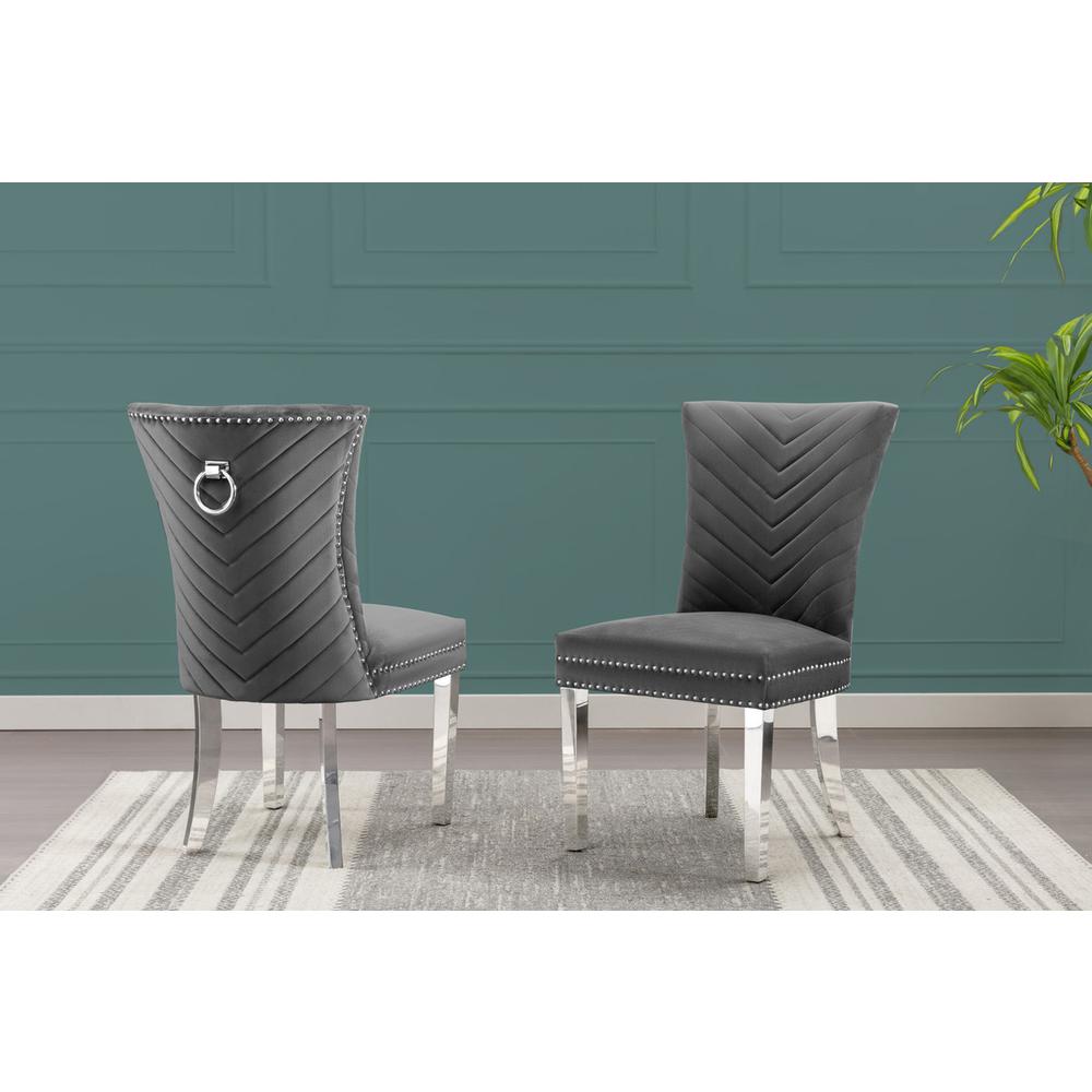 Dark Gray velvet side chairs with silver base (SET OF 2)