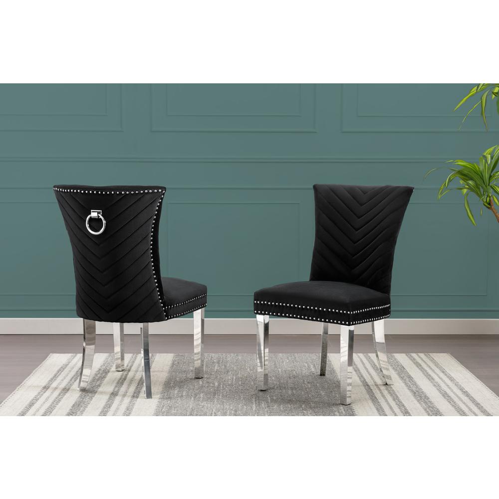 Black velvet side chairs with silver base (SET OF 2)
