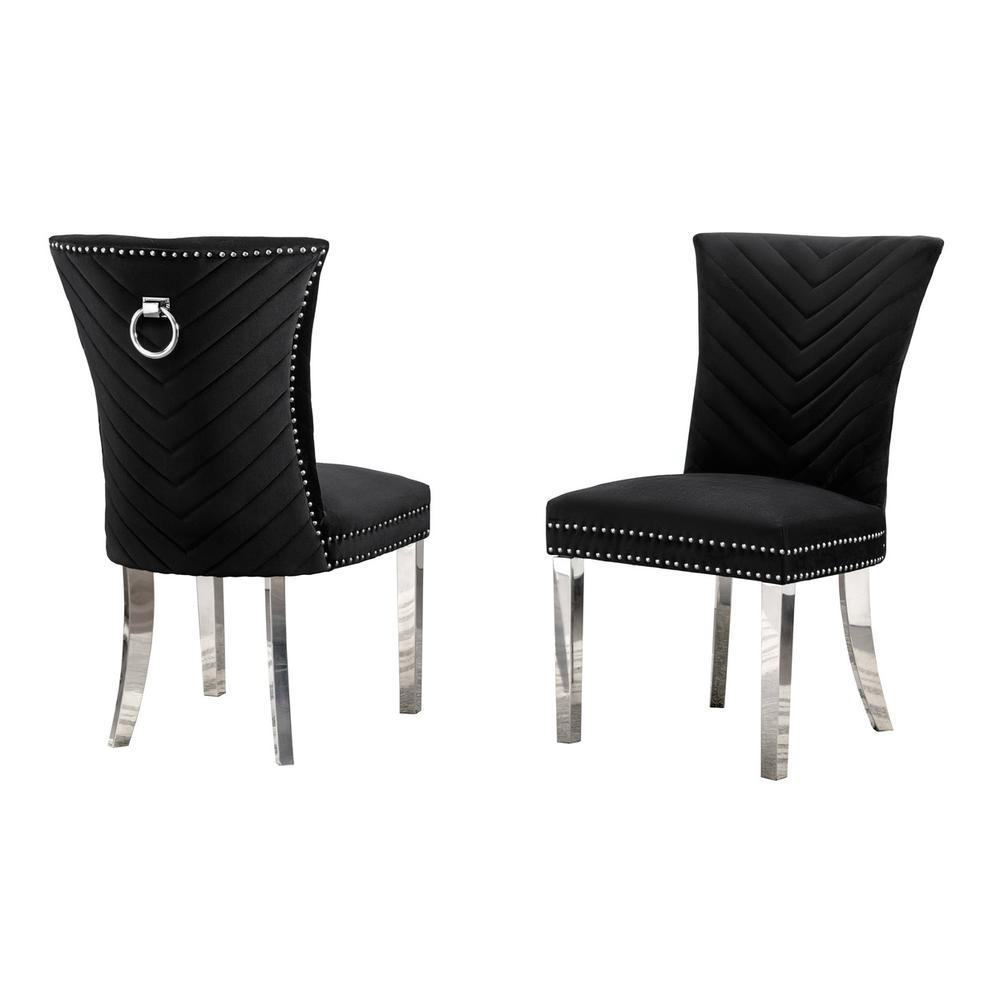 Black velvet side chairs with silver base (SET OF 2)