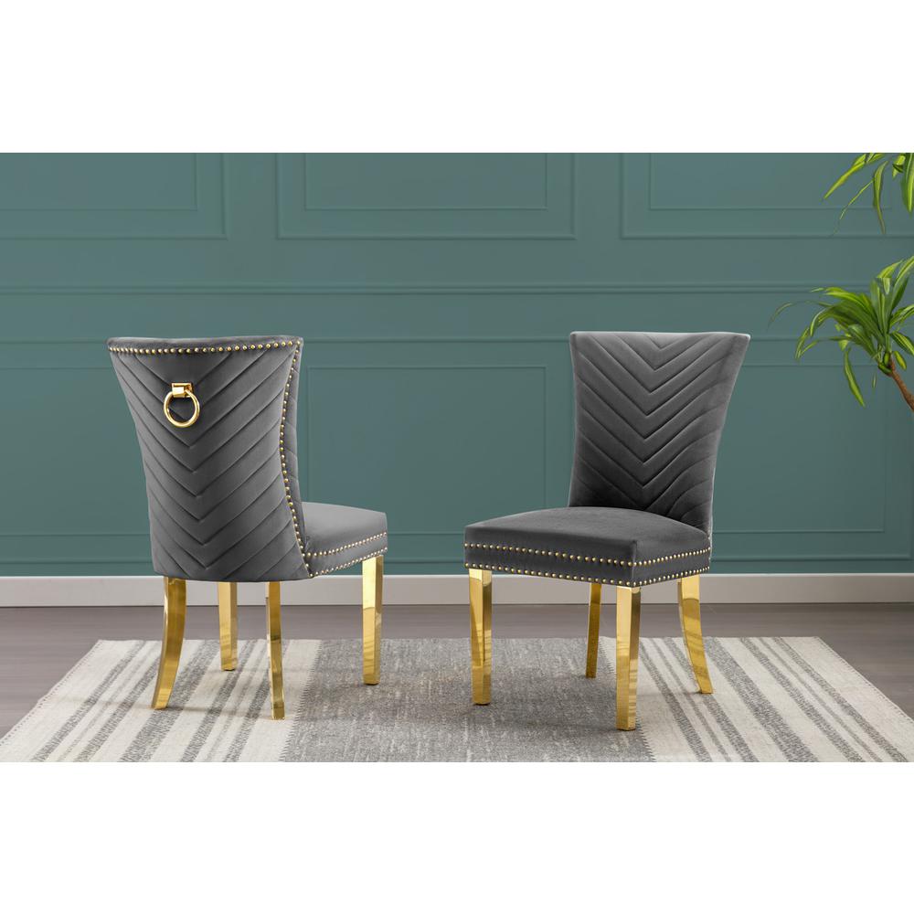 Dark Gray velvet side chairs with gold base (SET OF 2)