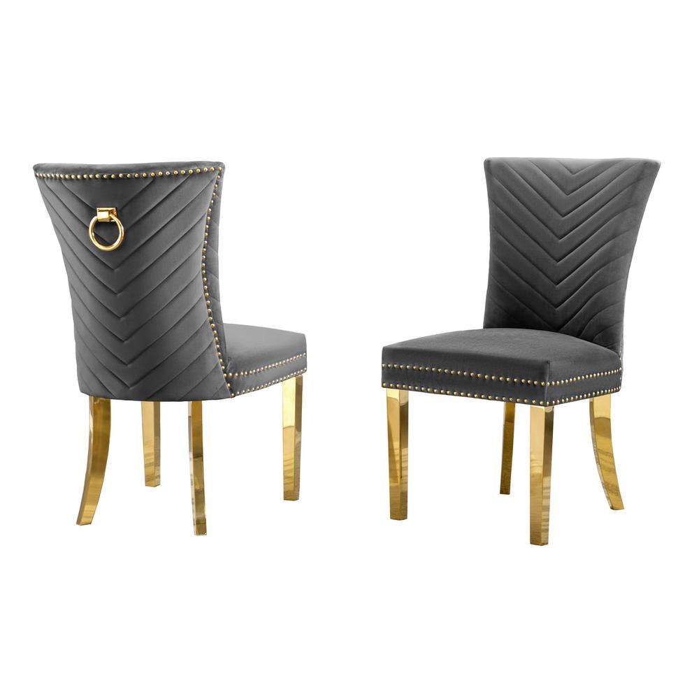 Dark Gray velvet side chairs with gold base (SET OF 2)