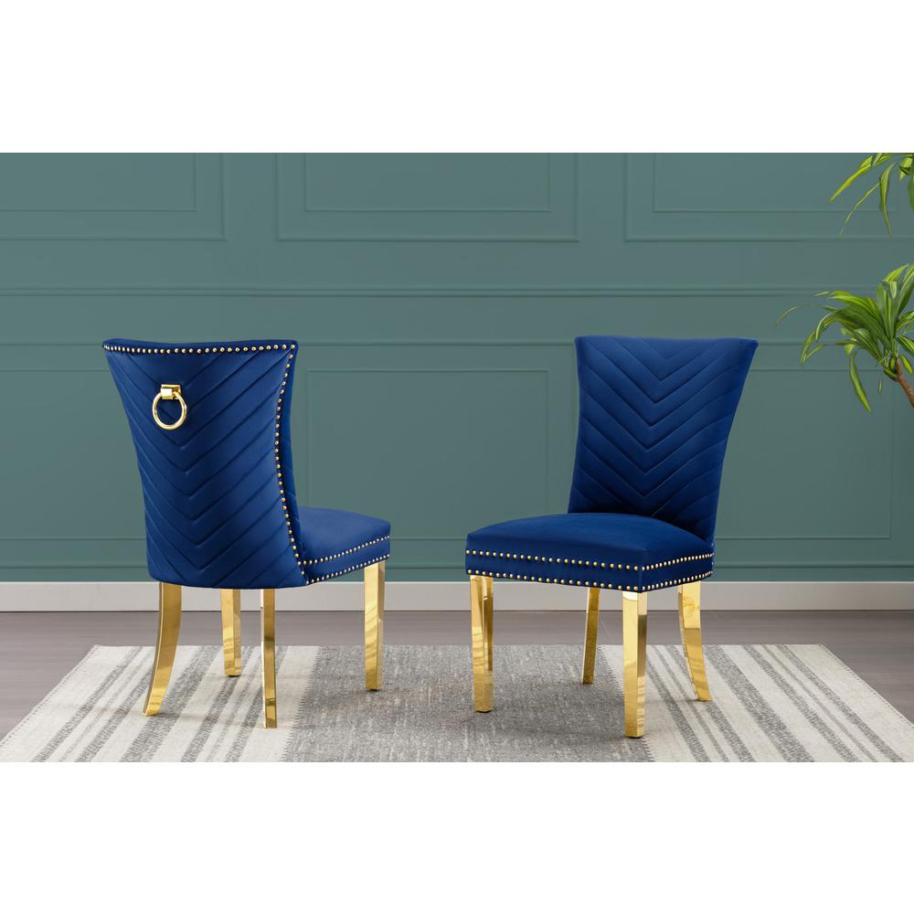 Navy Blue velvet side chairs with gold base (SET OF 2)