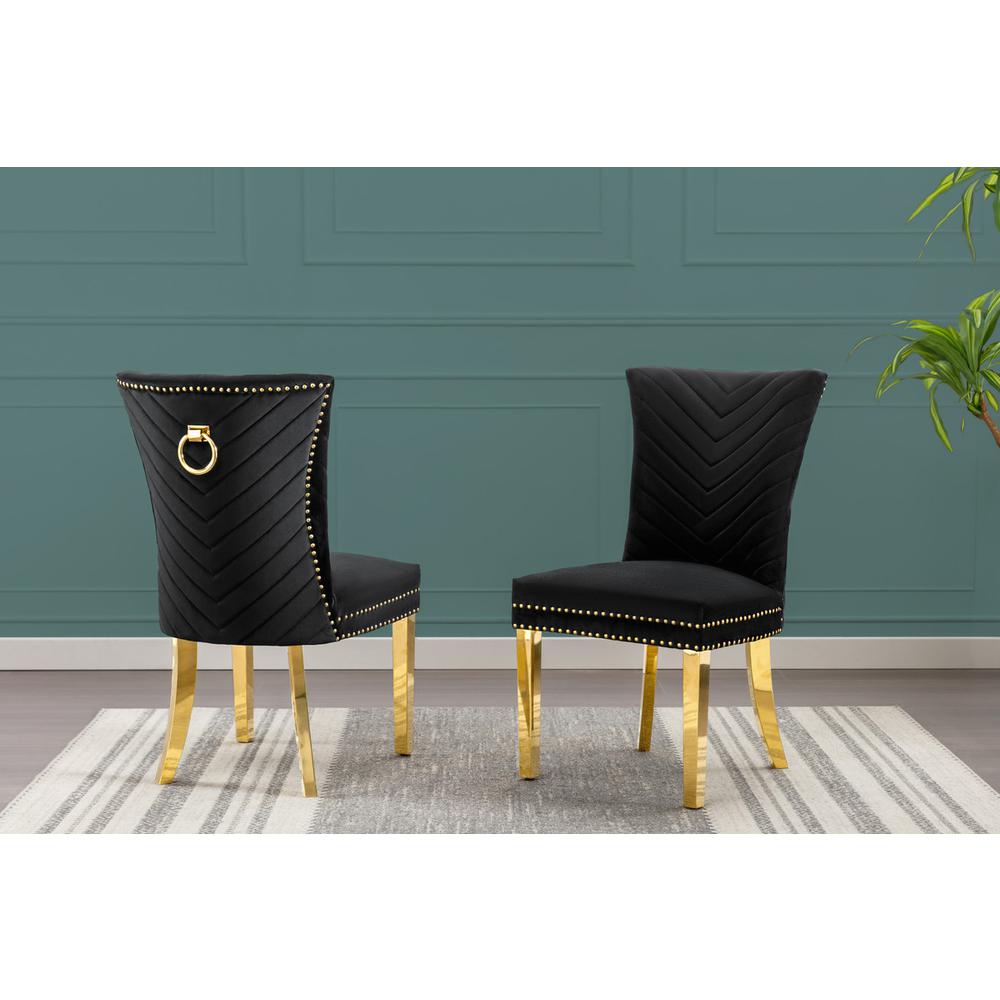 Black velvet side chairs with gold base (SET OF 2)