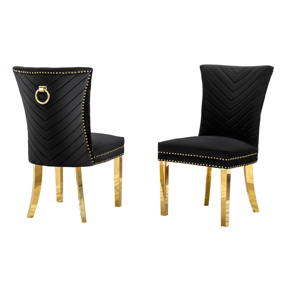 Black velvet side chairs with gold base (SET OF 2)