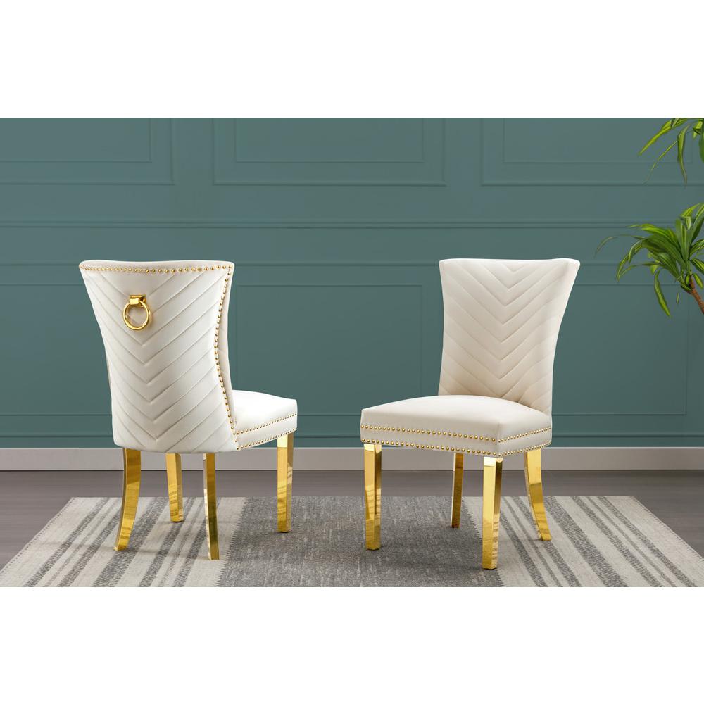 Cream velvet side chairs with gold base (SET OF 2)