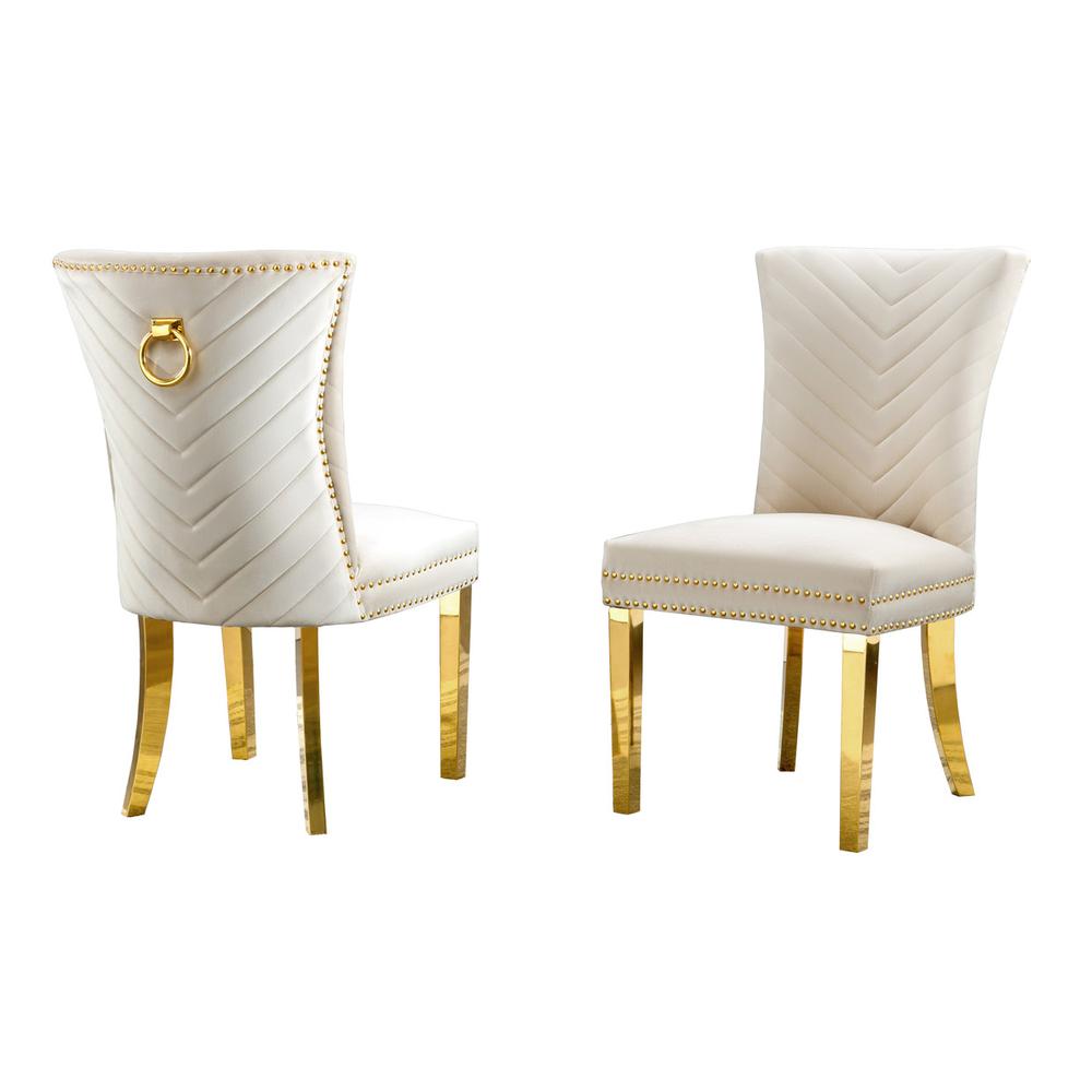Cream velvet side chairs with gold base (SET OF 2)