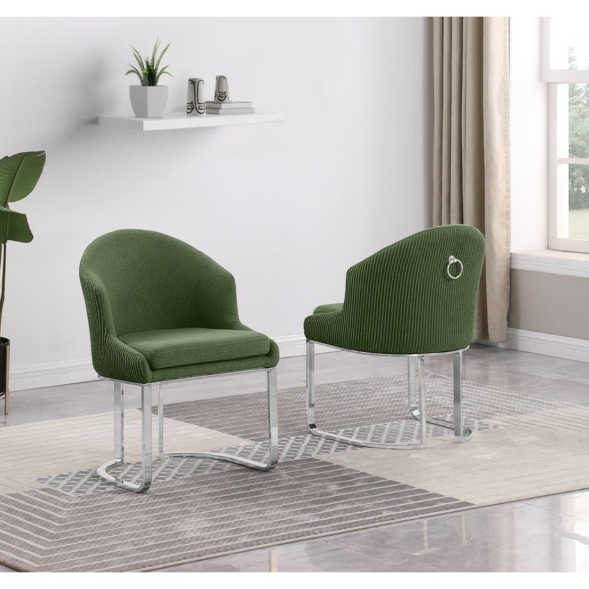 Best Quality Furniture Green With Silver Side Chairs. Set Of Two