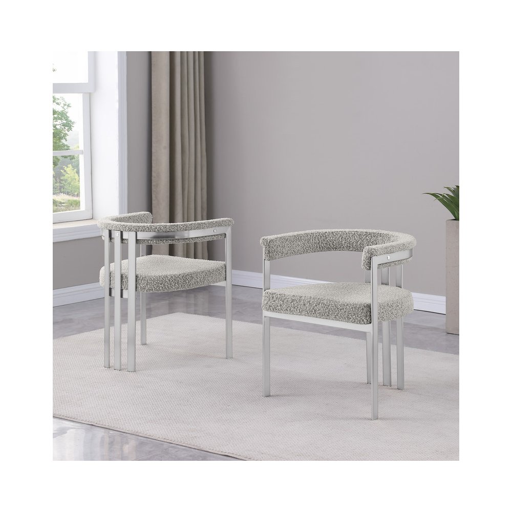 5Pc Round 48X48 Dining Set With 4 Rich Gray Boucle Chairs