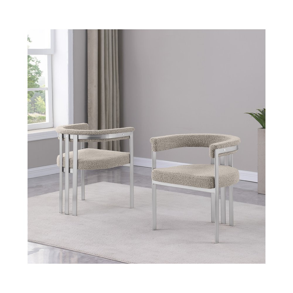 5Pc Round 48X48 Dining Set With 4 Gray Boucle Chairs