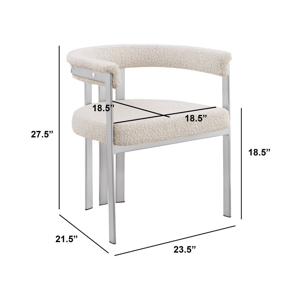 9Pc Tempered Glass Dining Table Set With 8 Cream With Matte Silver Side Chairs
