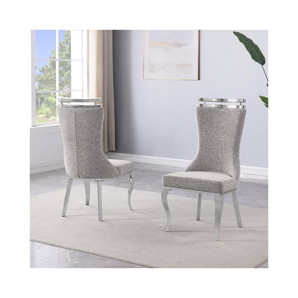 2pc Boucle Fabric Chrome Side Chairs