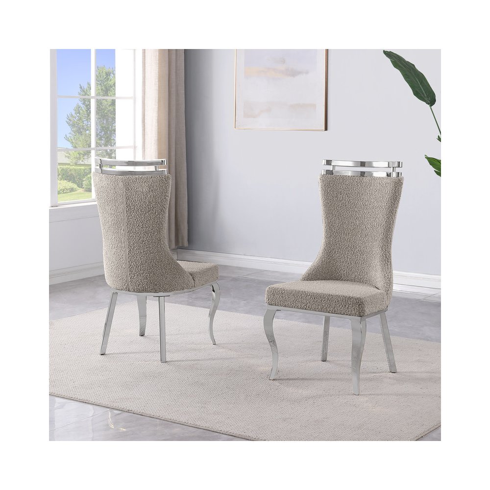 2pc Boucle Fabric Chrome Side Chairs