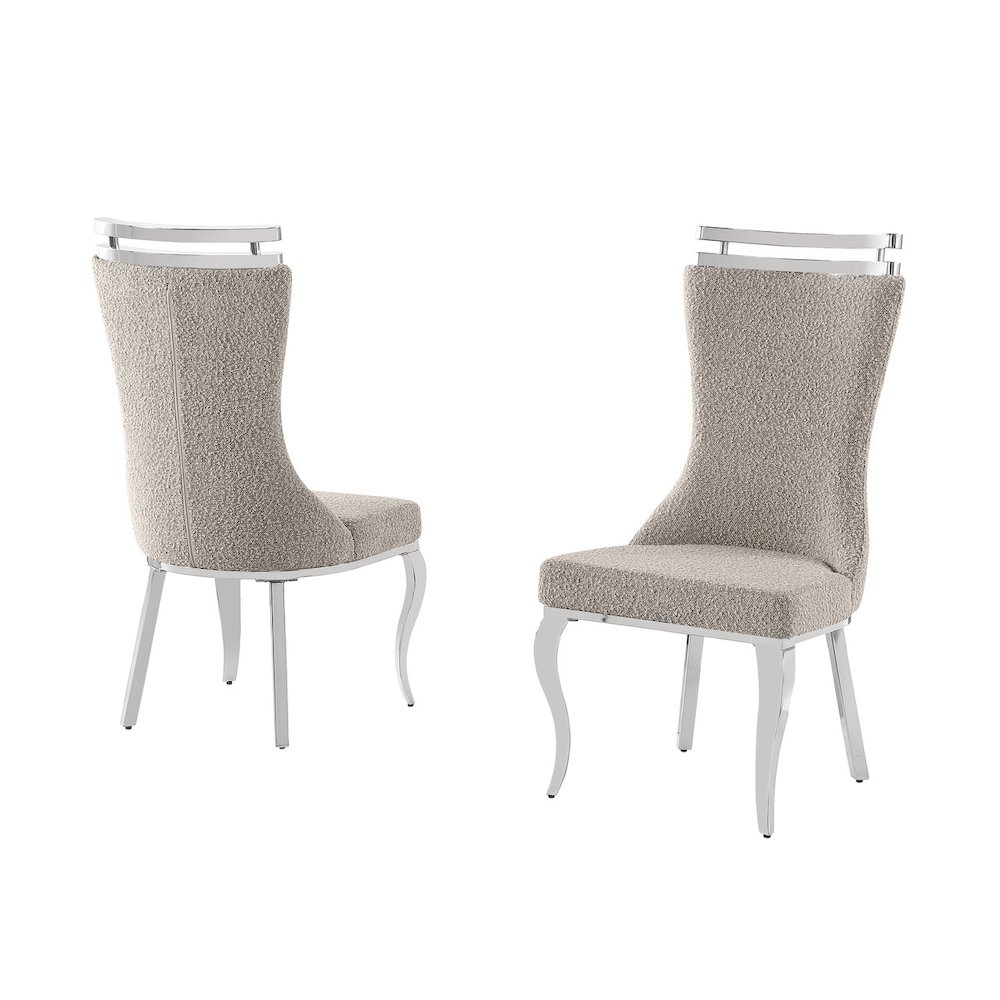 2pc Boucle Fabric Chrome Side Chairs