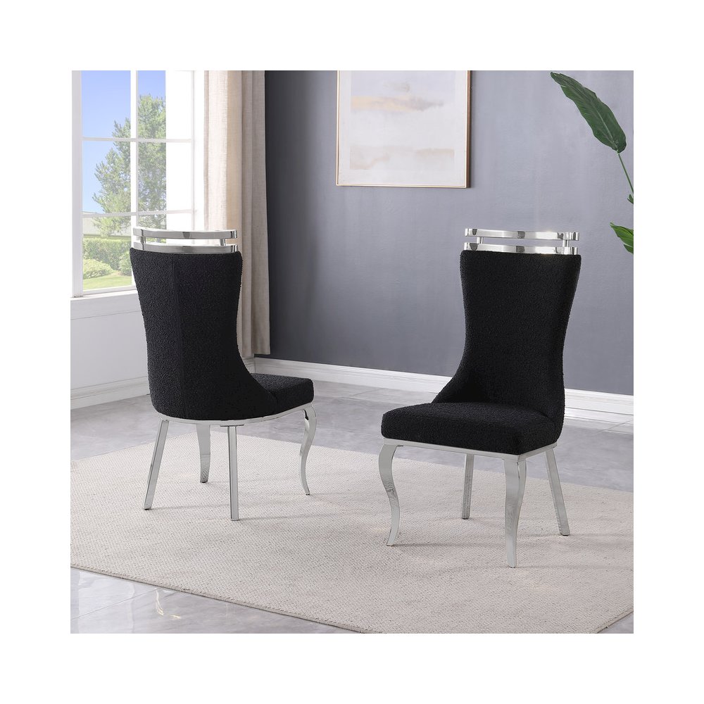 2pc Boucle Fabric Chrome Side Chairs