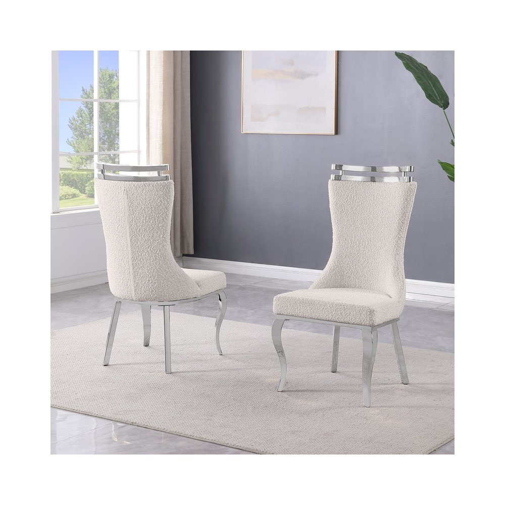 2pc Boucle Fabric Chrome Side Chairs