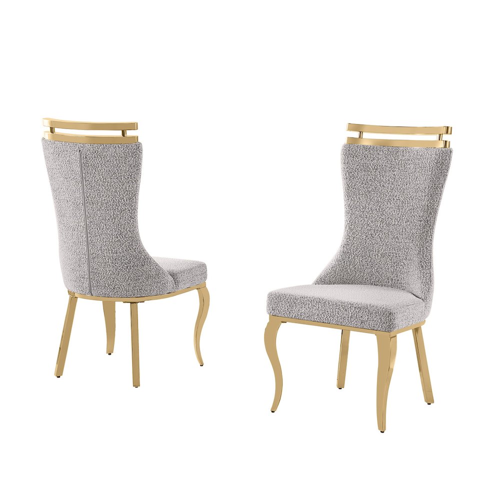 2pc Boucle Fabric Gold Chrome Side Chairs