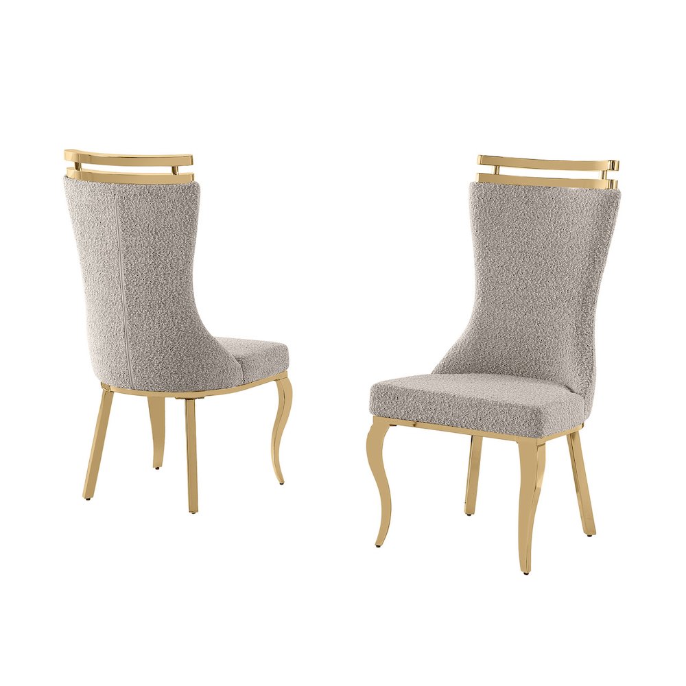 2pc Boucle Fabric Gold Chrome Side Chairs