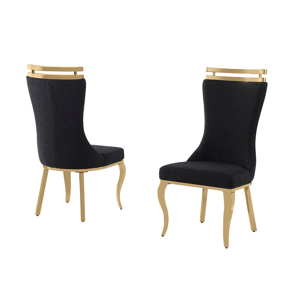 2pc Boucle Fabric Gold Chrome Side Chairs
