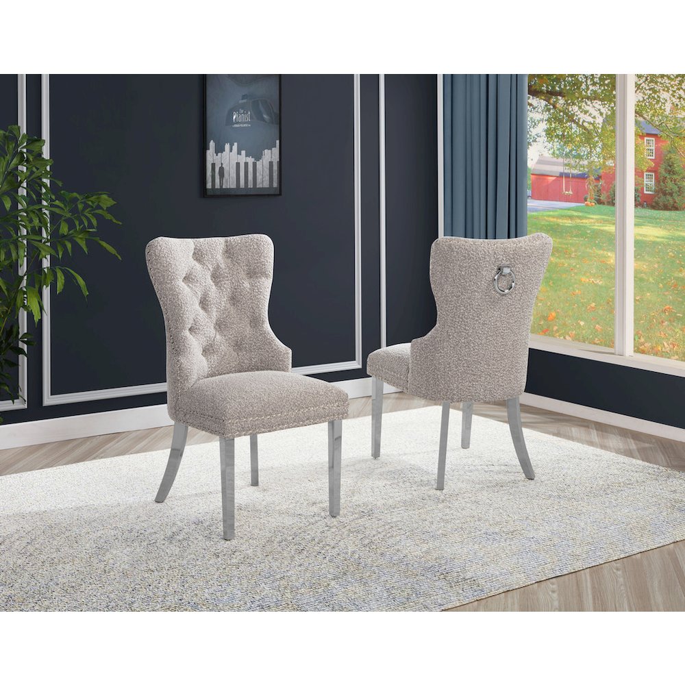 Gray Boucle Fabric And Silver Base Side Chairs (Set Of 2)