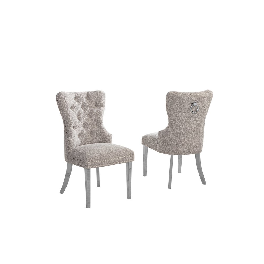 Gray Boucle Fabric And Silver Base Side Chairs (Set Of 2)