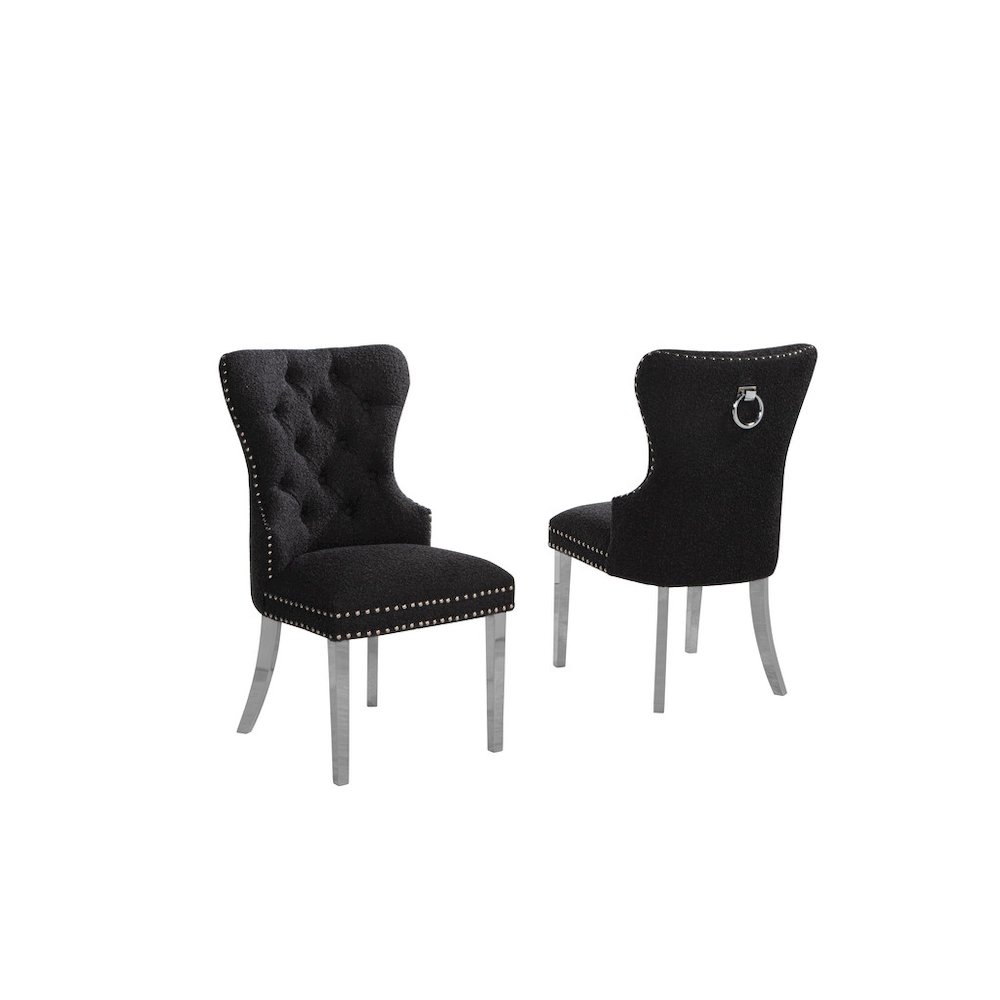 Black Boucle Fabric And Silver Base Side Chairs (Set Of 2)