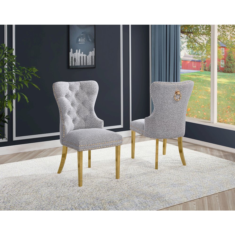 Rich Gray Boucle Fabric And Silver Base Side Chairs (Set Of 2)