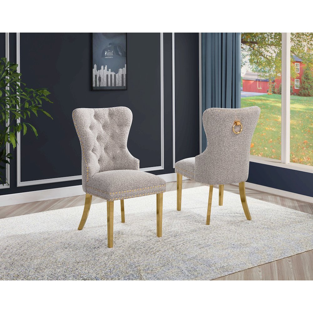 Gray Boucle Fabric And Silver Base Side Chairs (Set Of 2)
