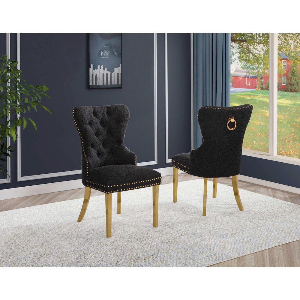 Black Boucle Fabric And Silver Base Side Chairs (Set Of 2)