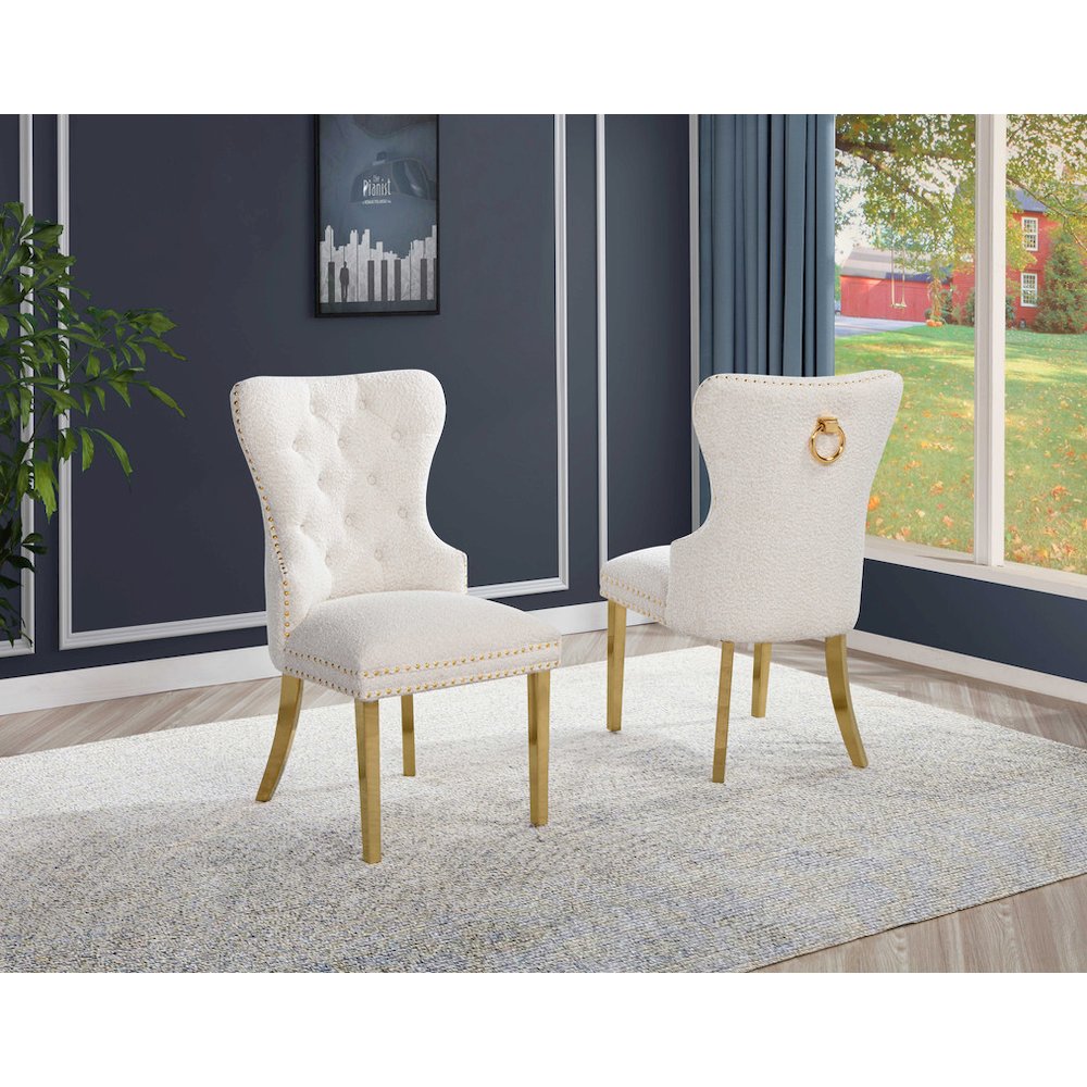 Cream Boucle Fabric And Silver Base Side Chairs (Set Of 2)