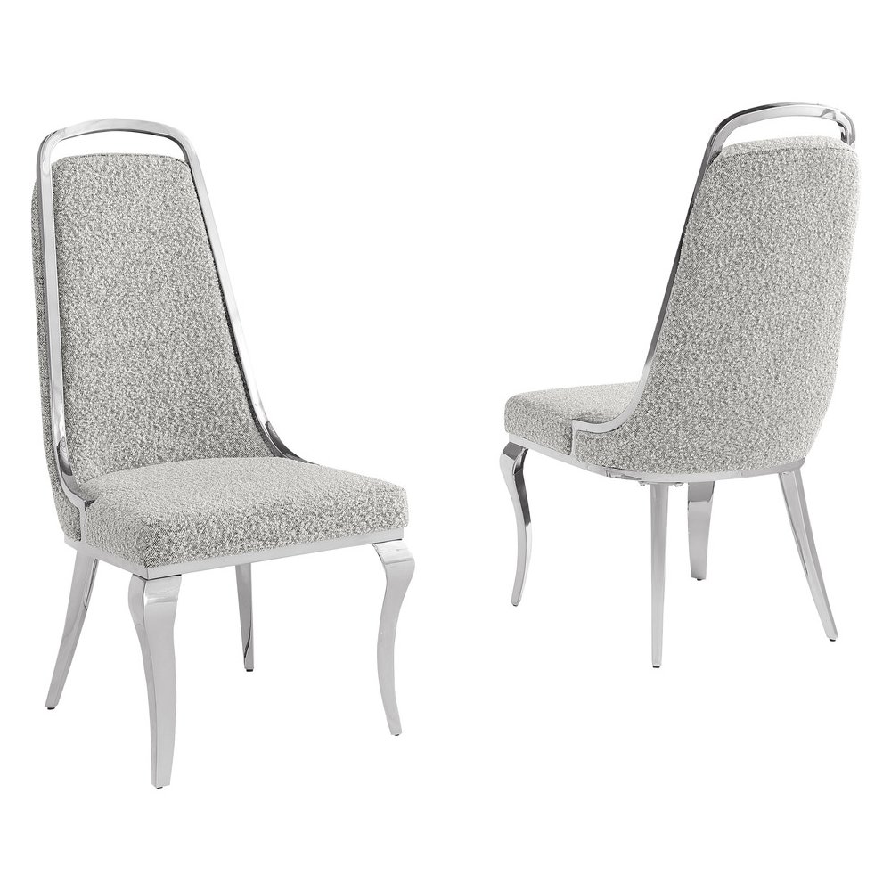 Rich Gray Boucle Side Chairs With Silver Base (Set Of 2)