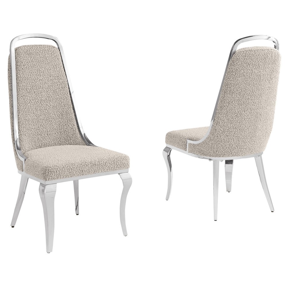 Gray Boucle Side Chairs With Silver Base (Set Of 2)