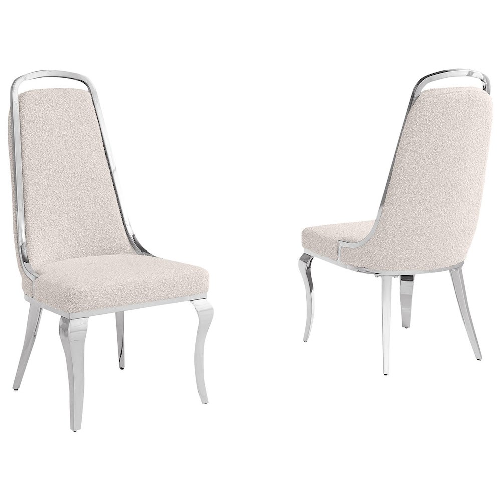 Cream Boucle Side Chairs With Silver Base (Set Of 2)