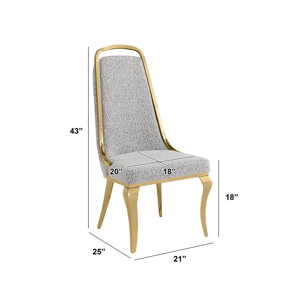 9Pc Tempered Glass Dining Set 8 Rich Gray Boucle Side Chairs And A Gold Base