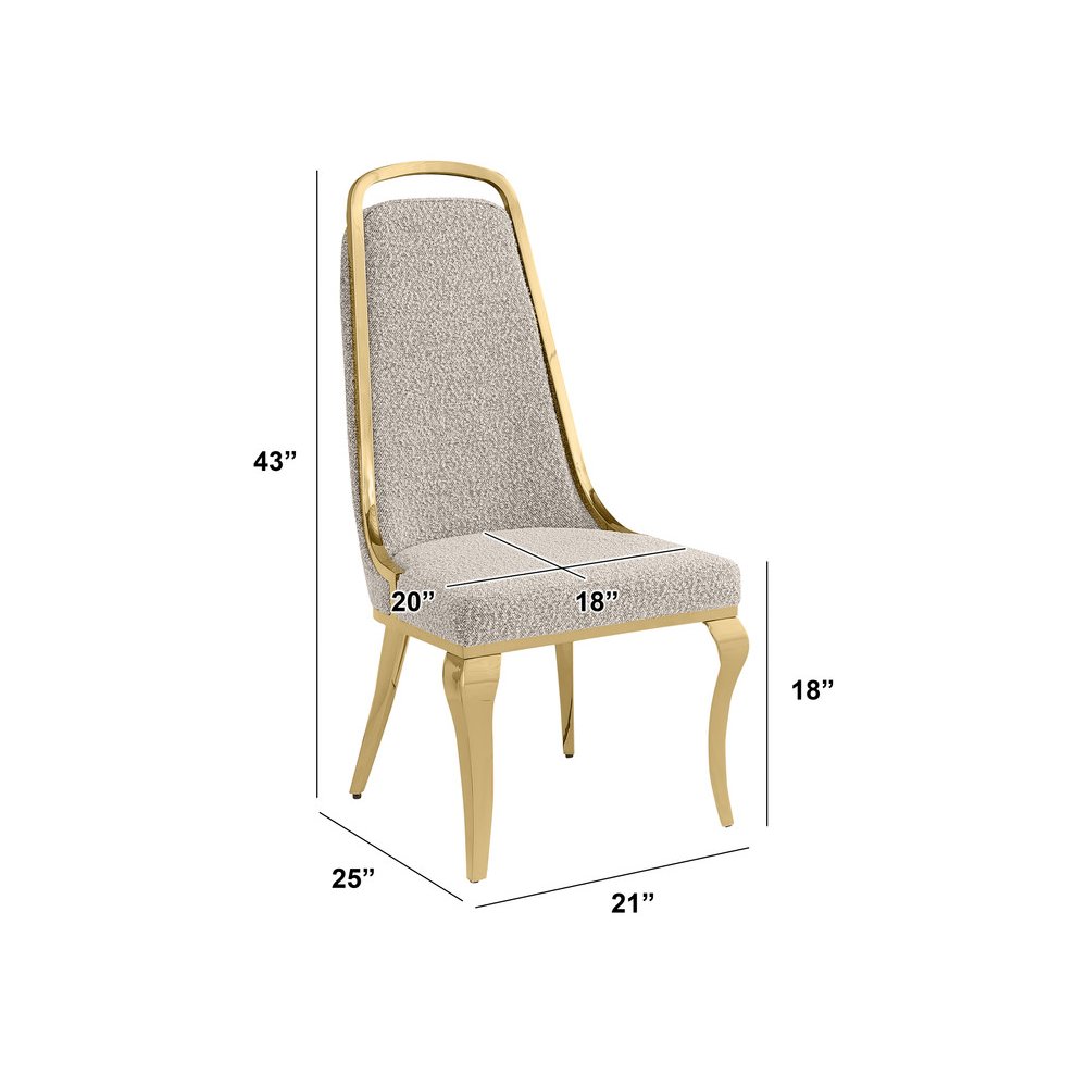 9Pc Tempered Glass Dining Set With 8 Gray Boucle Side Chairs And A Gold Base