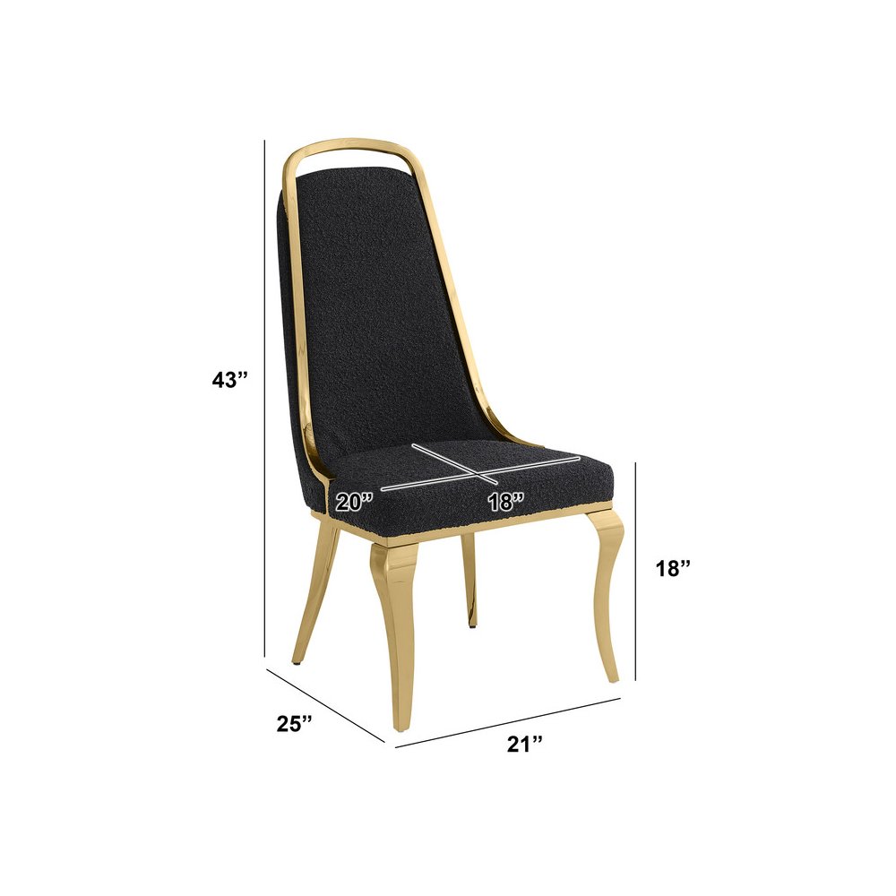 9Pc Tampered Glass Dining Set With 8 Black Boucle Side Chairs And A Gold Base