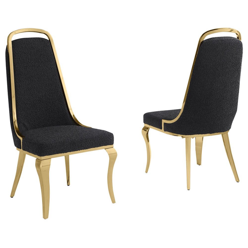 Black Boucle Side Chairs With Gold Base (Set Of 2)
