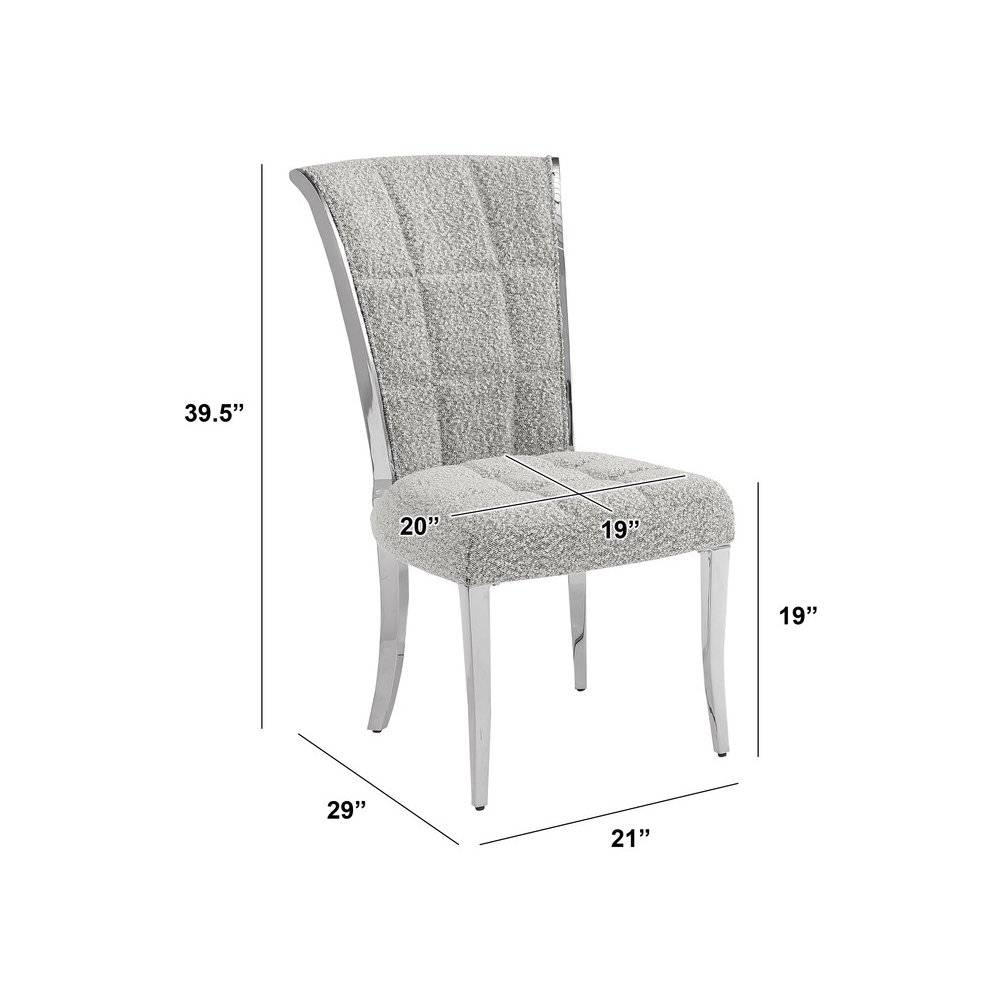 Rich Gray Boucle Side Chairs With Silver Base (Set Of 2)