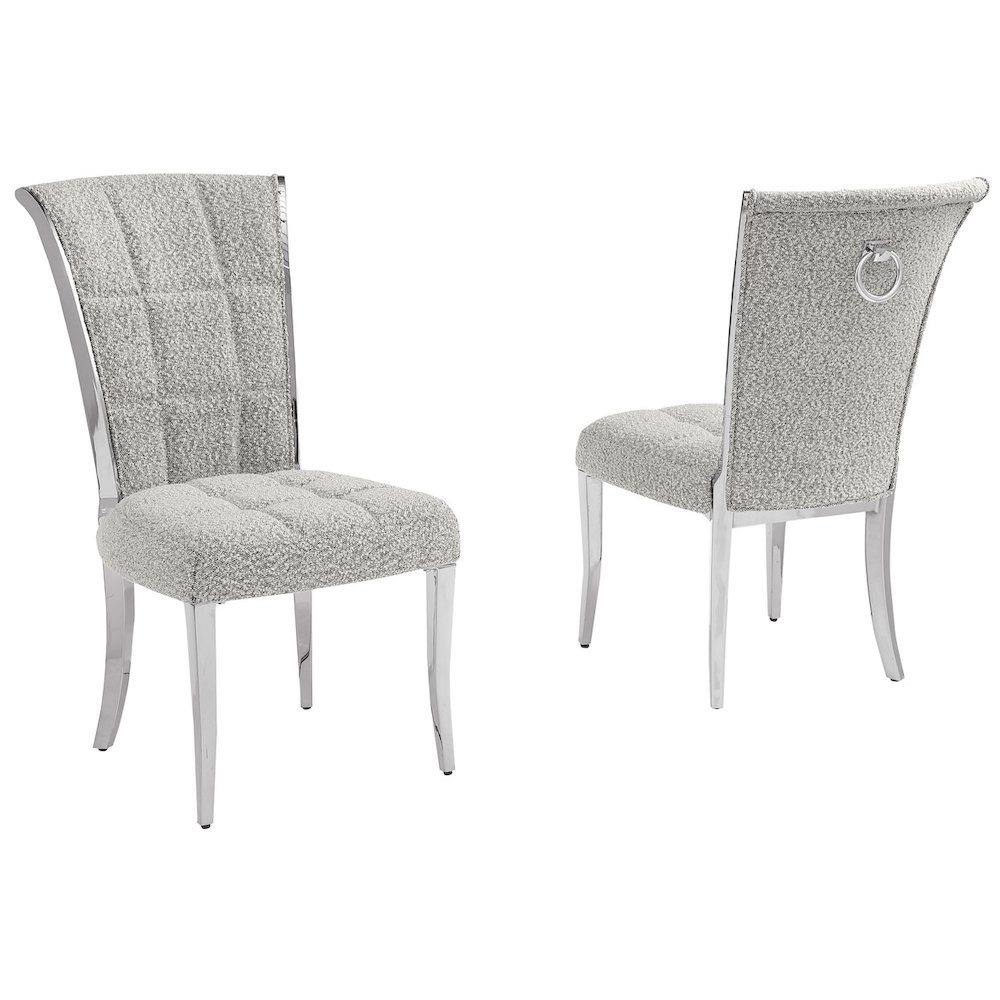 Rich Gray Boucle Side Chairs With Silver Base (Set Of 2)