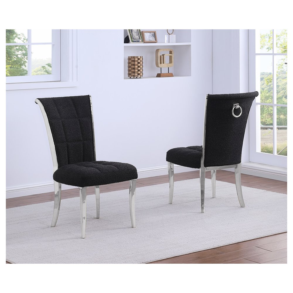 Black Boucle Side Chairs With Silver Base (Set Of 2)