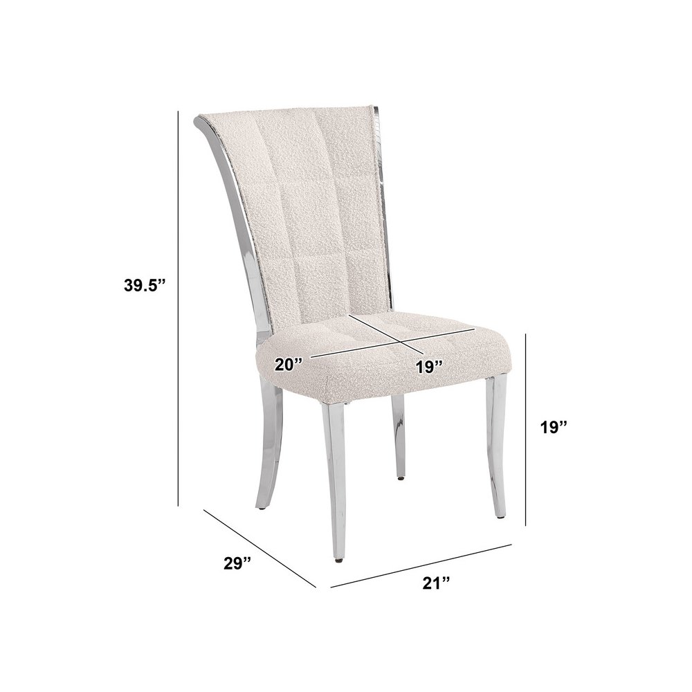 Cream Boucle Side Chairs With Silver Base (Set Of 2)