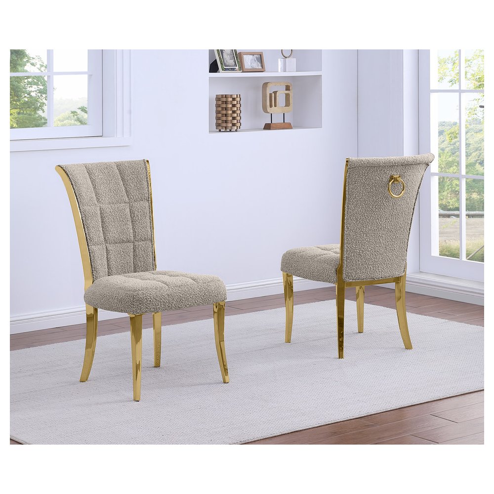Gray Boucle Side Chairs With Gold Base (Set Of 2)