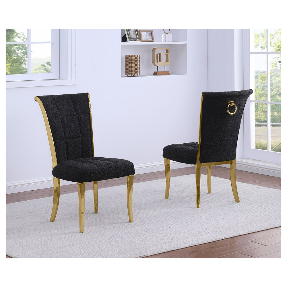 Black Boucle Side Chairs With Gold Base (Set Of 2)